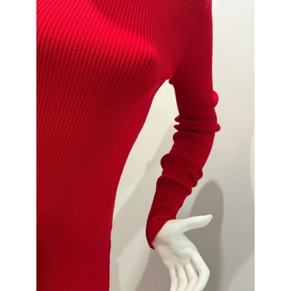 Commense Red‎ Knit Maxi Dress Turtleneck Long Sleeve Evening Cocktail Dress